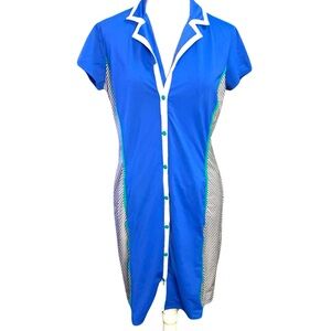 Kinona Medium Blue White Striped Snap Front Dress Golf Pickleball Tennis Sporty